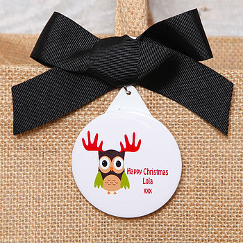 Personalised Christmas Owl Jute Shopper Bag, 2 of 4