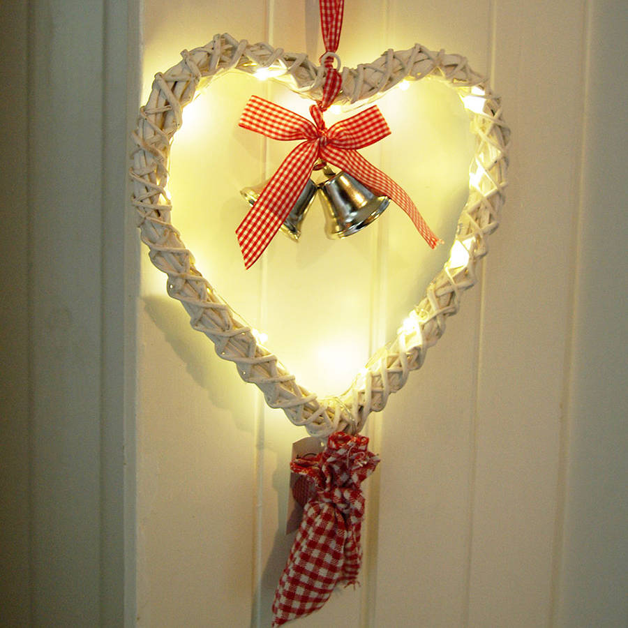 Wicker Heart With Bells & LED Lights By Boxwood