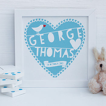 Personalised New Baby Boy Heart Framed Print, 4 of 8