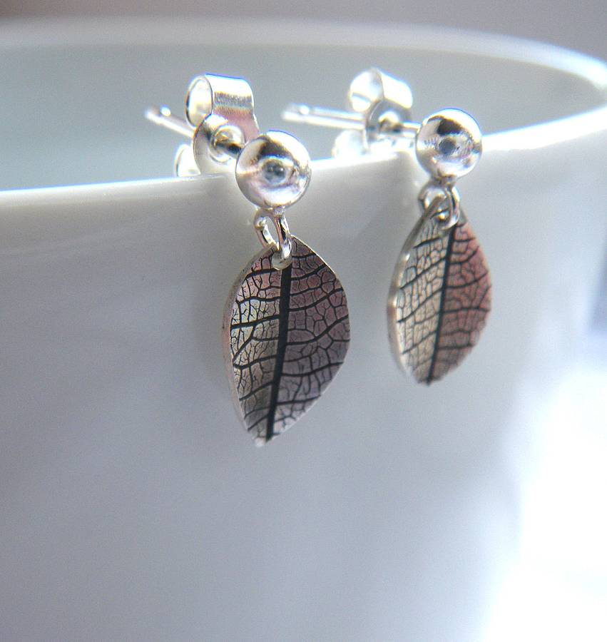 silver drop leaf earrings