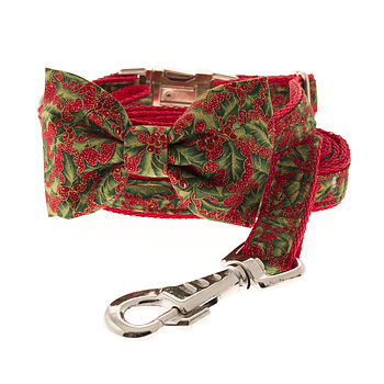 Speckled Holly Bow Tie Dog Collar, 2 of 2