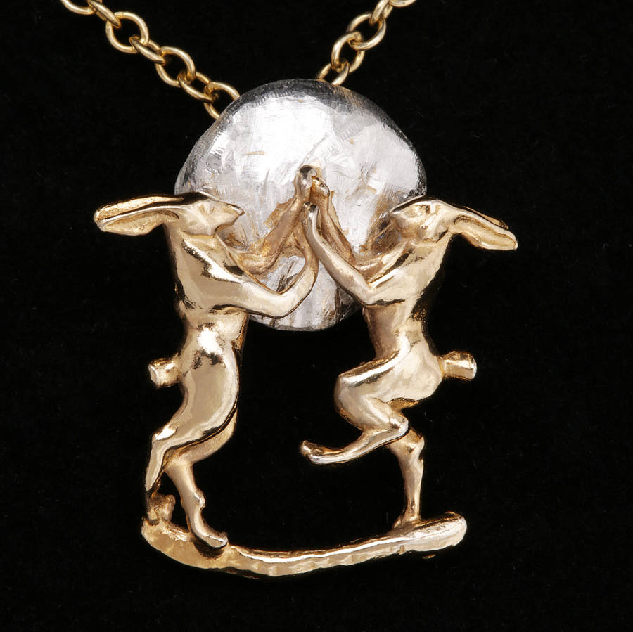Boxing Hares Pendant In Gold And Silver