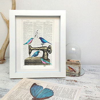 Antique Sewing Machine And Birds Art Print, 2 of 3