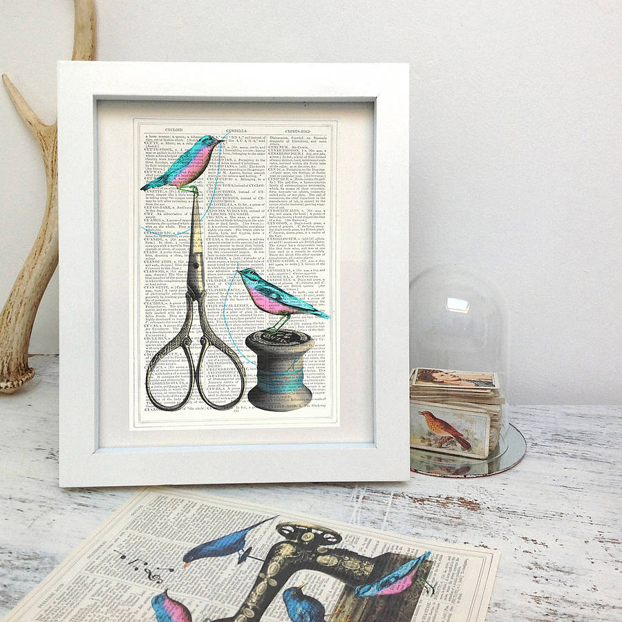 Sewing Birds Scissors Vintage Art Page Print By Roo Abrook