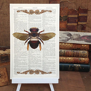 Upcycled Antique Paper Insect Bee Print, 2 of 5