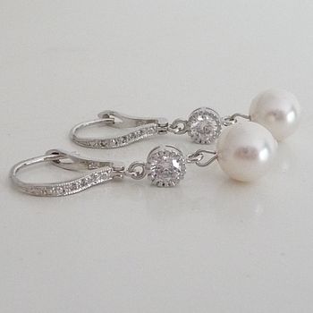 Crystal And Pearl Leverback Earrings, 4 of 8