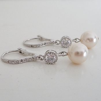 Crystal And Pearl Leverback Earrings, 2 of 8