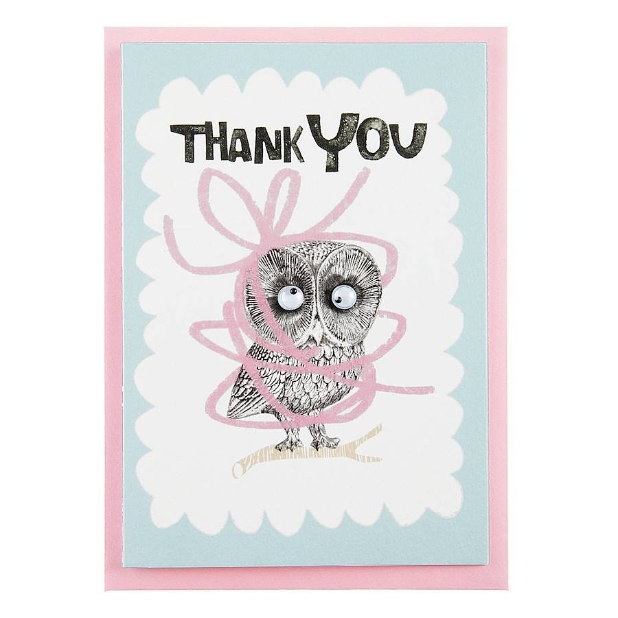 'thank you' card with googly eyed owl by love bessie ...