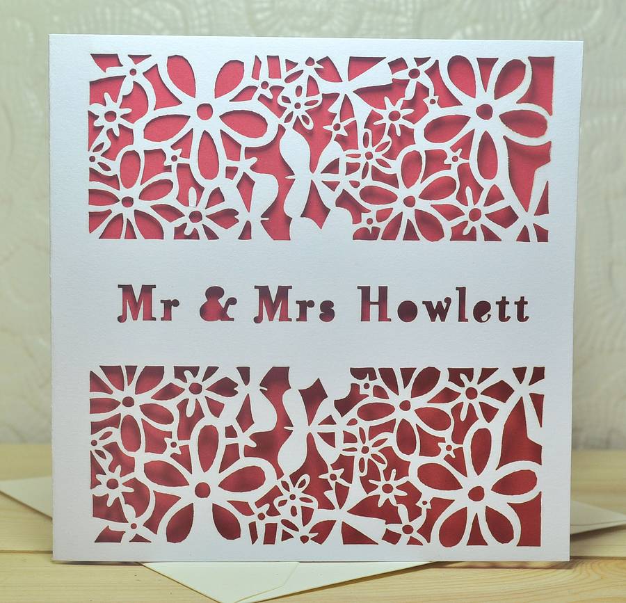 personalised laser  cut wedding  card  by sweet pea design 