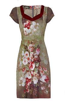 1950s Shift Dress In Rembrandt Rose Print Silk, 3 of 4