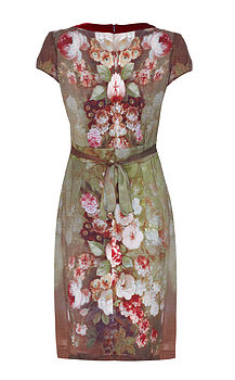 1950s Shift Dress In Rembrandt Rose Print Silk, 4 of 4