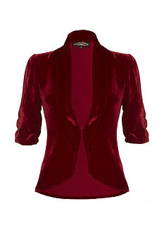 1940s Style Tea Jacket In Deep Red Silk Velvet, 3 of 4