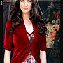 1940s Style Tea Jacket In Deep Red Silk Velvet, thumbnail 2 of 4
