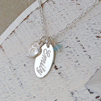 Handmade Personalised Silver Name Charm Necklace with Birthstone, 2 of 9