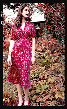 1940s Style Midi Dress In Ruby Heart Print, 3 of 4