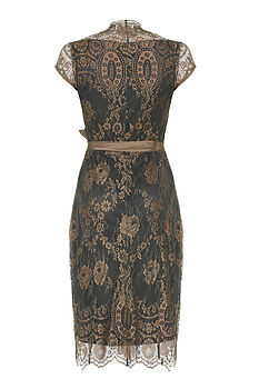 Lace Occasion Dress With Forties Neckline In Green Gold, 5 of 5