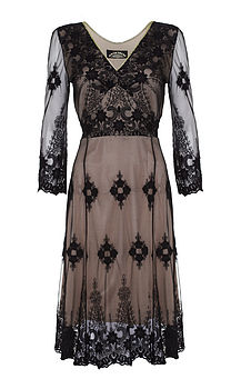Elegant Dress With Sleeves In Black Embroidered Lace By Nancy Mac ...