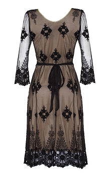 Elegant Dress With Sleeves In Black Embroidered Lace By Nancy Mac ...