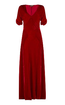 1940s Style Maxi Dress In Deep Red Silk Velvet, 5 of 7