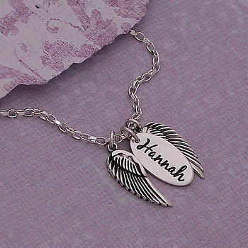 Handmade Personalised Silver Name Necklace with Angel Wings, 2 of 8