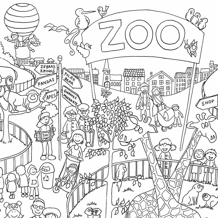 zoo colouring in poster by really giant posters notonthehighstreet.com zoo colouring in poster by really giant posters notonthehighstreet.com