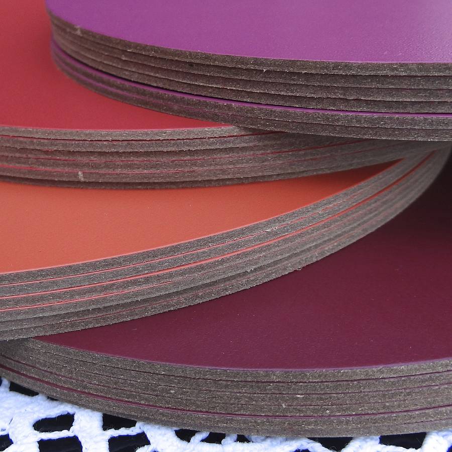 Four Round Leather Placemats By Artbox, Pink Round Placemats And Coasters
