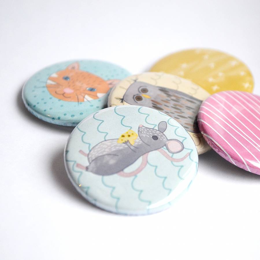 Cute Animal Illustrated Badge Set By Hannah Stevens
