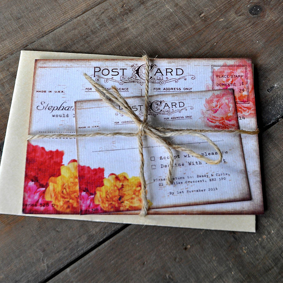 Floral Vintage Postcard Wedding Invitation By Feel Good