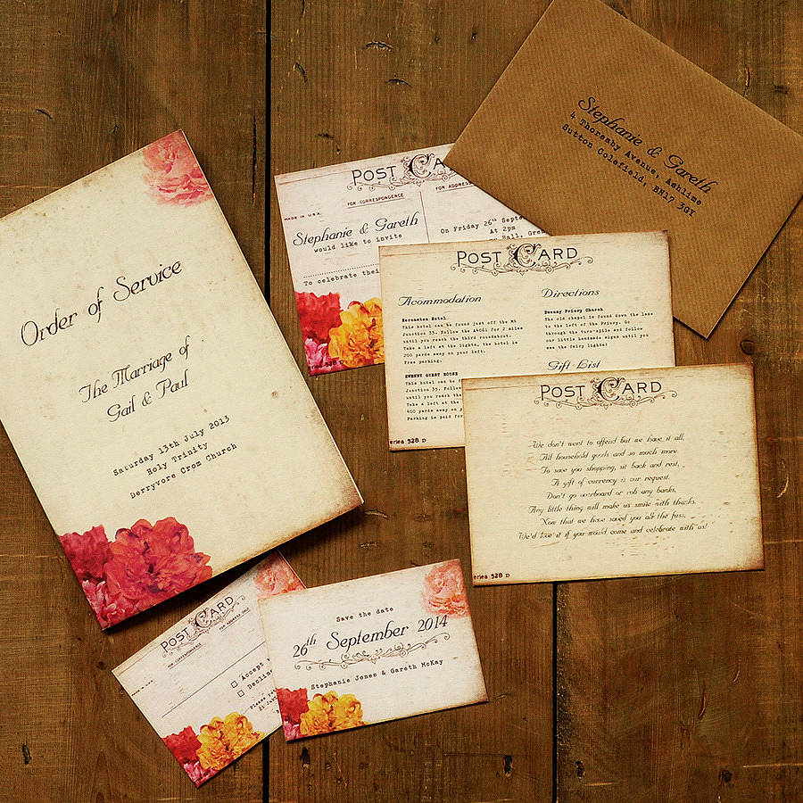 Floral Vintage Postcard Wedding Invitation By Feel Good Wedding Invitations | notonthehighstreet.com