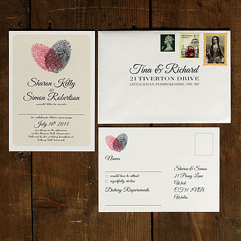 Fingerprint Heart Wedding Invitation And Save The Date, 2 of 9