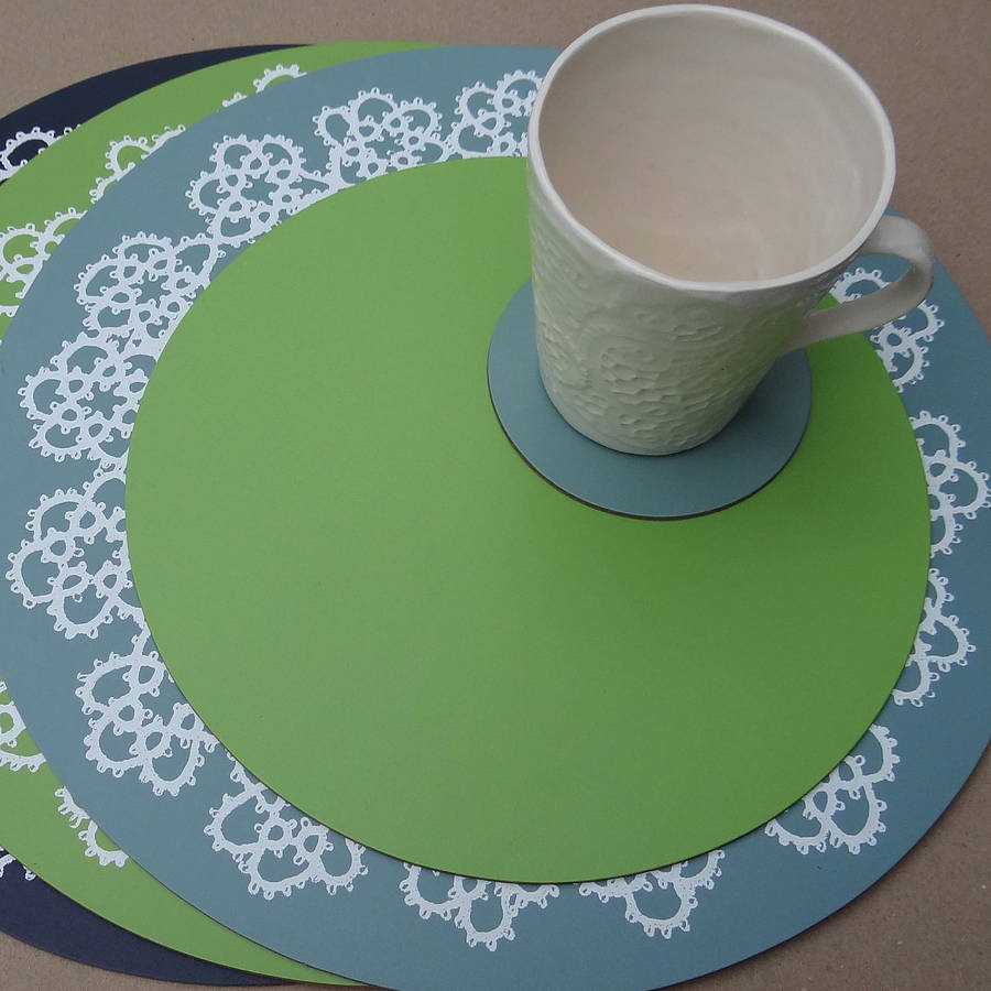 Large White Lace Leather Placemats By Artbox