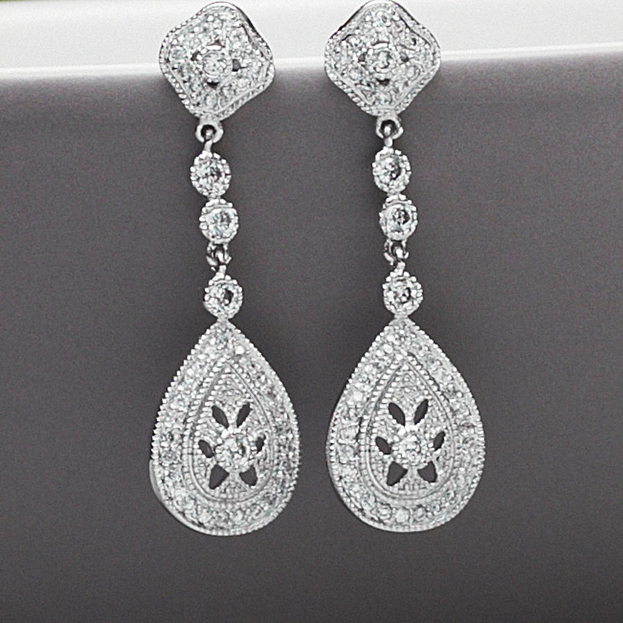 vintage style drop crystal earrings by queens & bowl ...