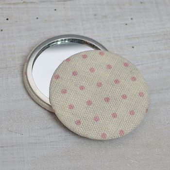 Pink Dots Linen Compact Mirror, 3 of 3