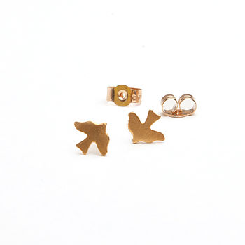9ct Gold Tiny Bird Stud Earrings, 2 of 3
