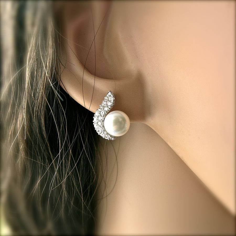 pearl leaf earrings by gama weddings