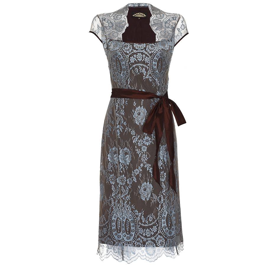 Lace Dress With Forties Neckline In In Winter Blue, 1 of 4