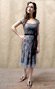 Lace Dress With Forties Neckline In In Winter Blue, 3 of 4