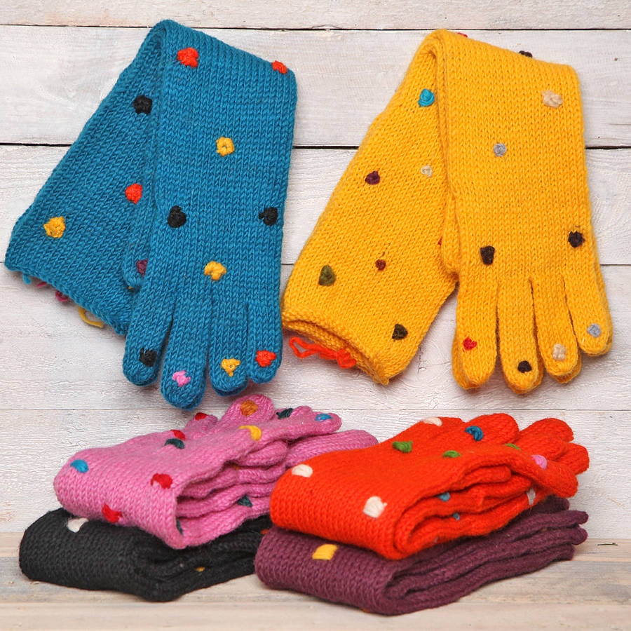 Ladies Long Wool Polka Dot Gloves By Red Berry Apple