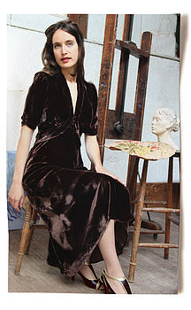 1940s Style Midi Dress In Chocolate Silk Velvet, 4 of 4