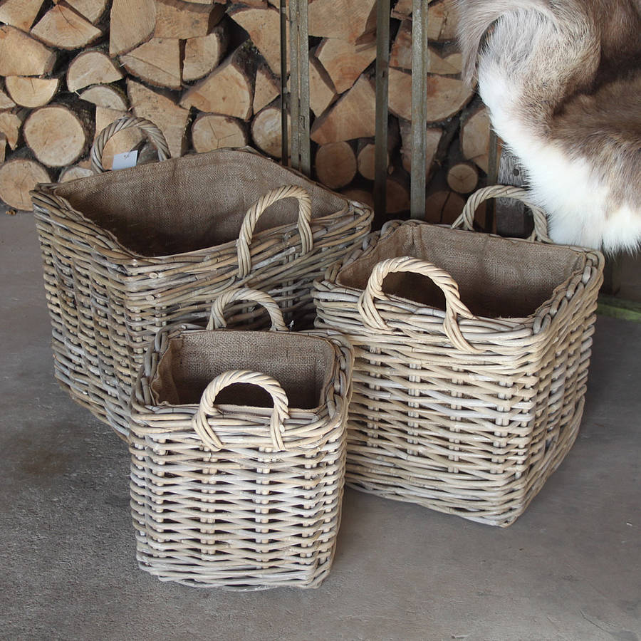 Square Baskets Handles And Removable Liner Set Of Three By Cowshed