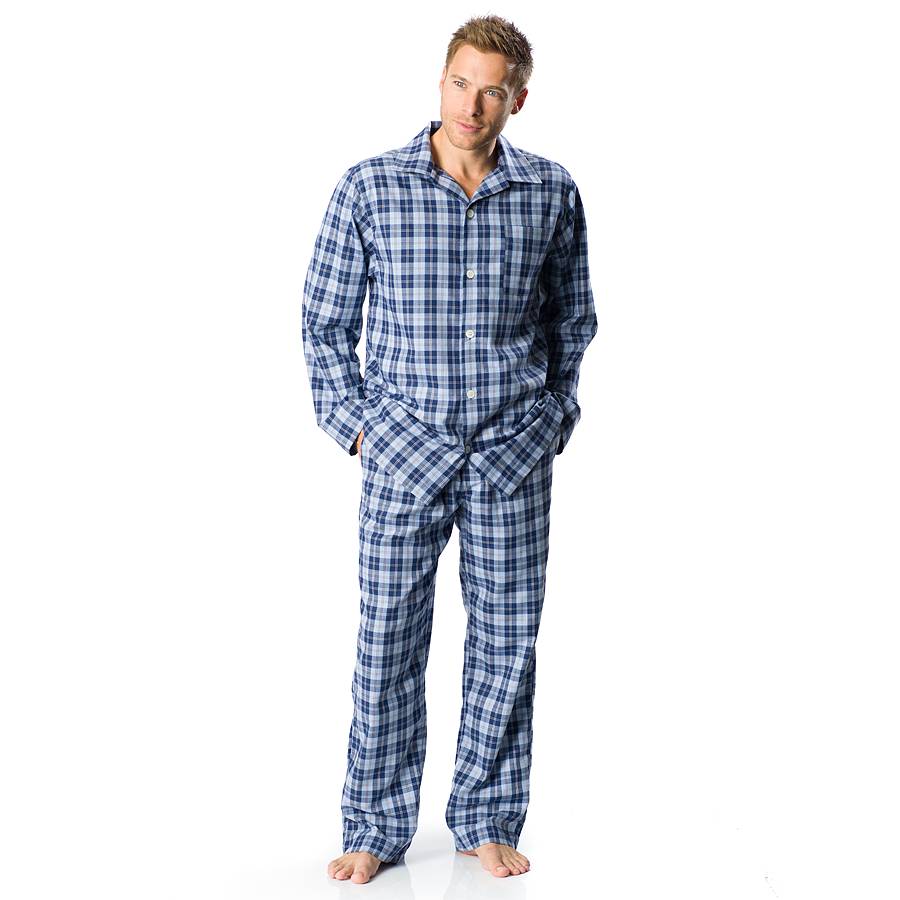 Mens Blue Check Brushed Cotton Pyjamas By PJ Pan | notonthehighstreet.com