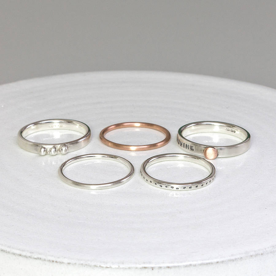 personalised stacking rings with rose gold by notes jewellery