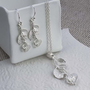 Sterling Silver Leaves Necklace And Earrings Set, 2 of 6