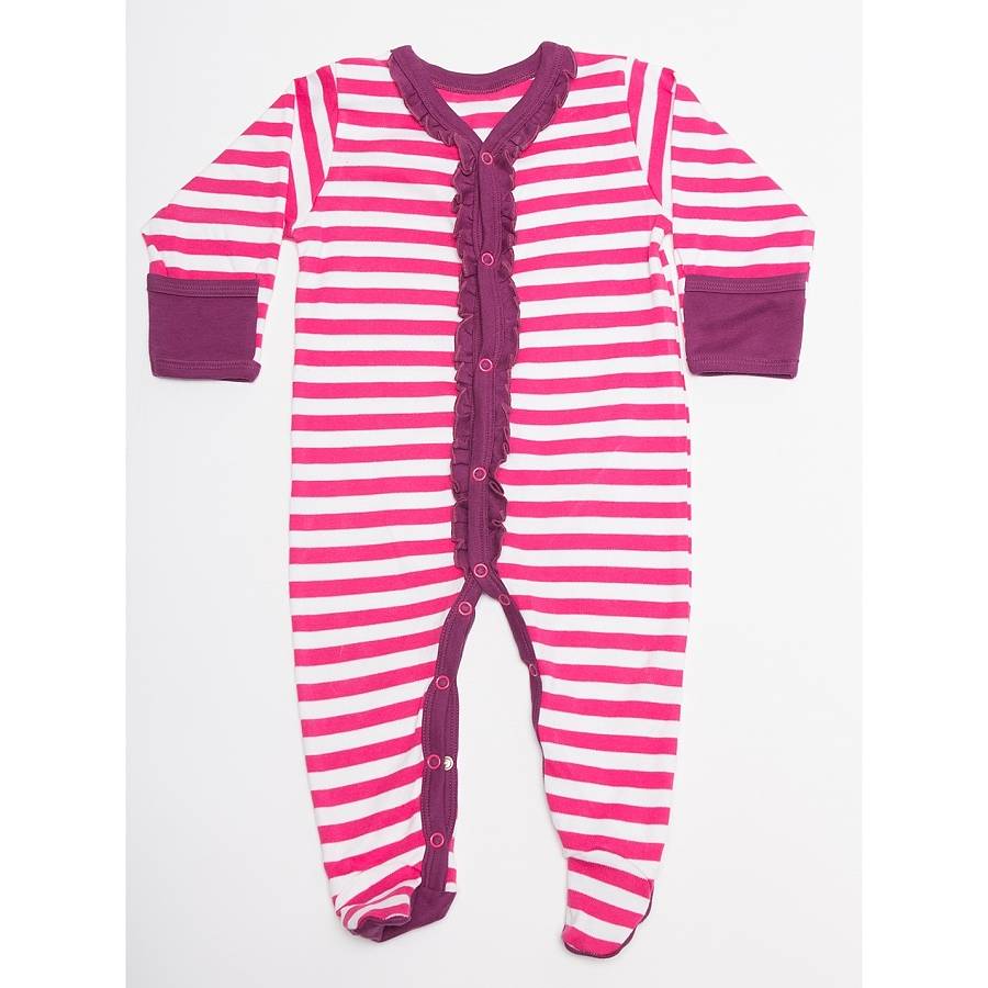 organic pink striped footed romper by mittymoos | notonthehighstreet.com