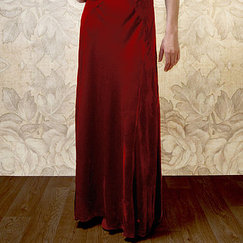 1940s Style Maxi Dress In Deep Red Silk Velvet, 4 of 7