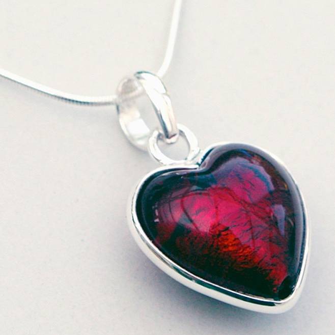 Murano Glass Heart Christmas Red Pendant By Claudette Worters