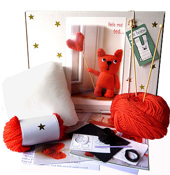 Red Teddy Bear Knitting Kit, 2 of 2