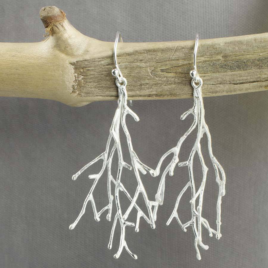 Silver Twig Branch Dangly Earrings, 1 of 3