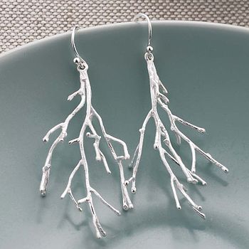 Silver Twig Branch Dangly Earrings, 2 of 3