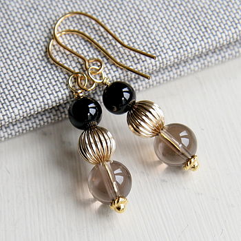 Smoky Quartz, Onyx And Gold Earrings, 6 of 7